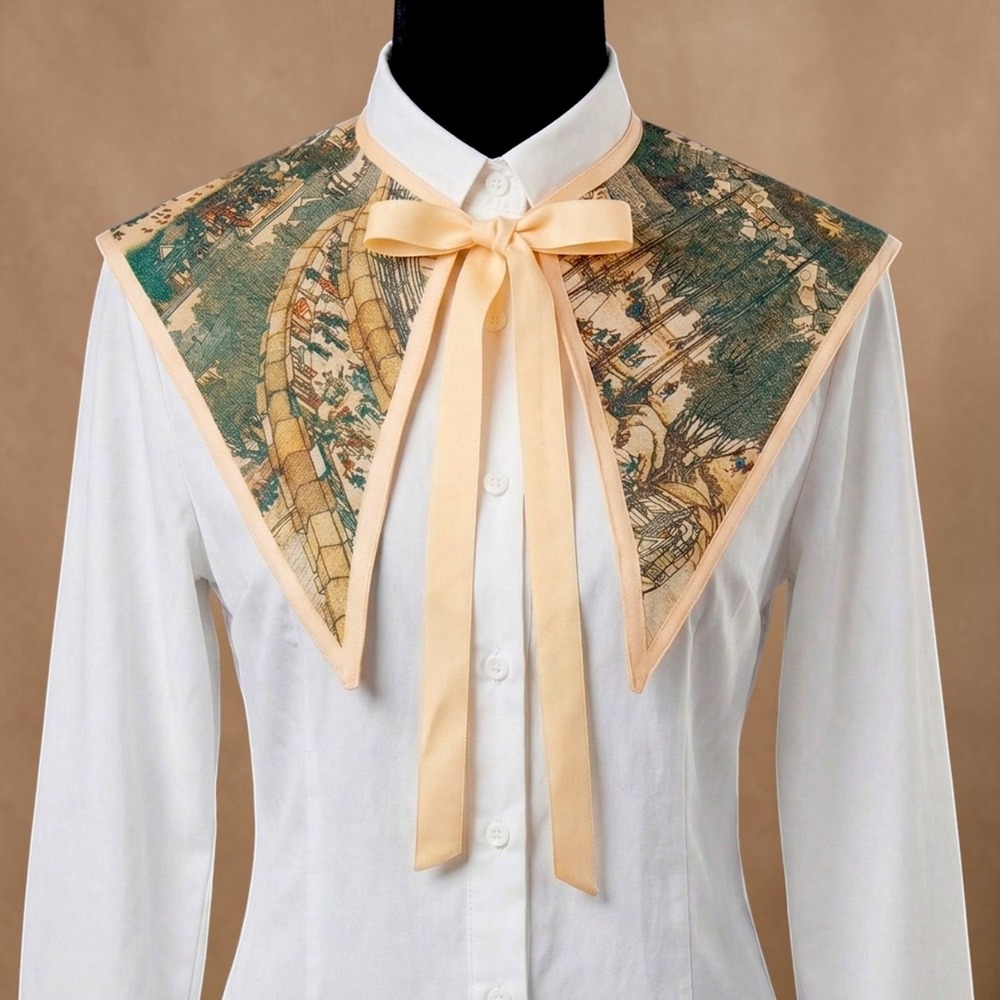 Art Print Collar Neck Scarf River Qingming Festival Chinese‎ Scroll Sailor Bib
